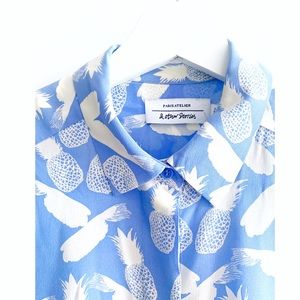 & Other Stories Blue Silk Pineapple Print Blouse